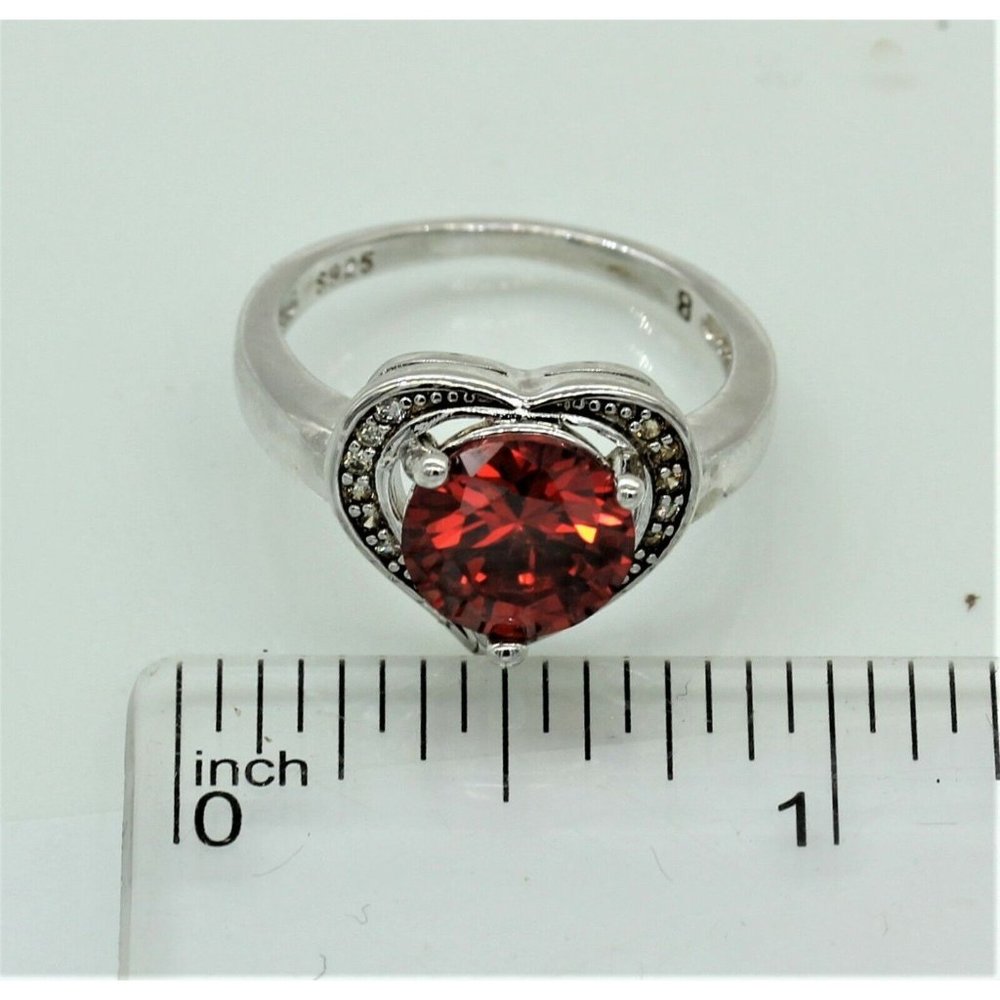 925 Sterling Heart Ring, Red Ruby Gemstone Size 8 - image 8